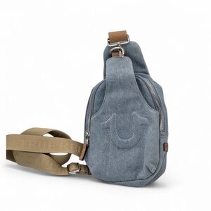 True Religion Women’s Stitched Horseshoe Crossbody Sling Denim Bag